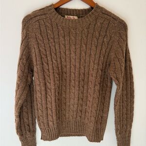 Vintage Tally Ho Cable Knit Crewneck Sweater - Rich Brown